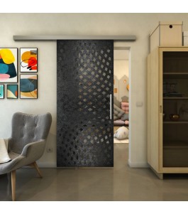 Glasschiebetür SLIM-LINE - Fineprint Model 068 Schwarz auf Grauglas