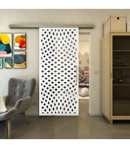 Glasschiebetür SLIM-LINE - Fineprint Model 068 Weiss auf Grauglas