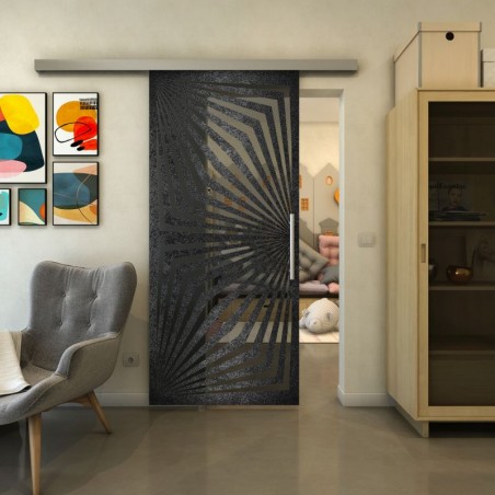 Glasschiebetür SLIM-LINE - Fineprint Model 070 Schwarz auf Grauglas