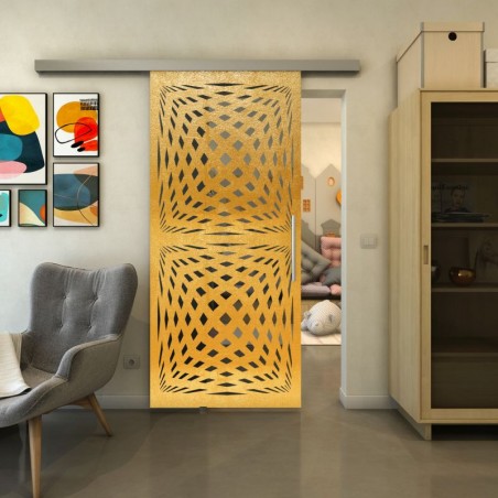 Glasschiebetür SLIM-LINE - Fineprint Model 071 Gold auf Grauglas