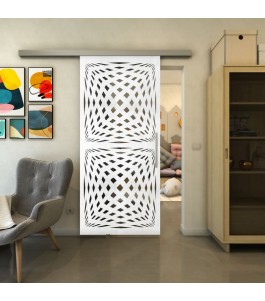 Glasschiebetür SLIM-LINE - Fineprint Model 071 Weiss auf Grauglas