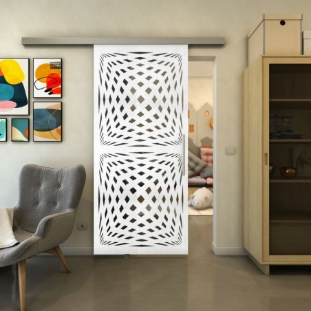 Glasschiebetür SLIM-LINE - Fineprint Model 071 Weiss auf Grauglas