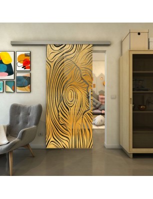 Glasschiebetür SLIM-LINE - Fineprint Model 074 Gold auf Grauglas