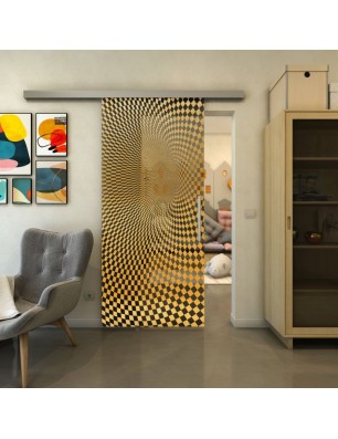 Glasschiebetür SLIM-LINE - Fineprint Model 075 Gold auf Grauglas