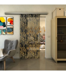 Glasschiebetür SLIM-LINE - Fineprint Model 077 Gold auf Grauglas