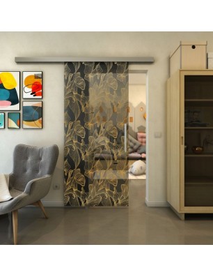 Glasschiebetür SLIM-LINE - Fineprint Model 077 Gold auf Grauglas