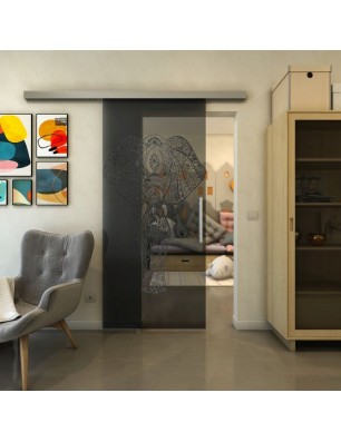 Glasschiebetür SLIM-LINE - Fineprint Model 078 Schwarz auf Grauglas