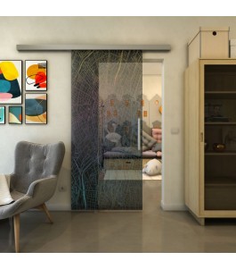 Glasschiebetür SLIM-LINE - Fineprint Model 079 Verlauf auf Grauglas