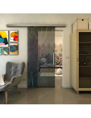 Glasschiebetür SLIM-LINE - Fineprint Model 079 Verlauf auf Grauglas