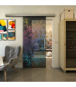 Glasschiebetür SLIM-LINE - Fineprint Model 080 Verlauf auf Grauglas