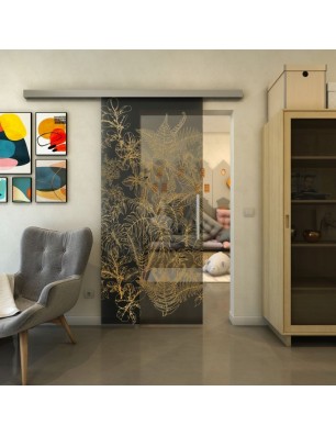 Glasschiebetür SLIM-LINE - Fineprint Model 080 Gold auf Grauglas