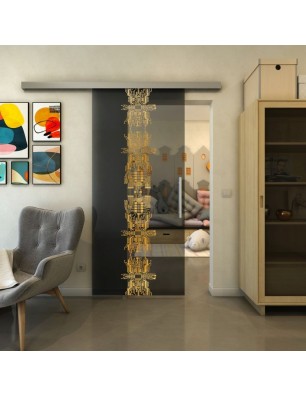 Glasschiebetür SLIM-LINE - Fineprint Model 081 Gold auf Grauglas