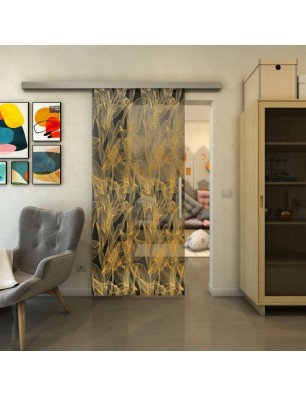 Glasschiebetür SLIM-LINE - Fineprint Model 084 Gold auf Grauglas