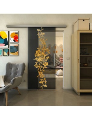Glasschiebetür SLIM-LINE - Fineprint Model 085 Gold auf Grauglas