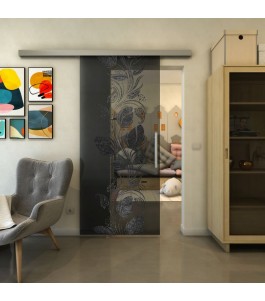 Glasschiebetür SLIM-LINE - Fineprint Model 086 Schwarz auf Grauglas