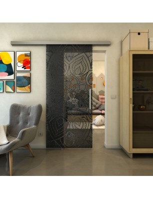 Glasschiebetür SLIM-LINE - Fineprint Model 087 Schwarz auf Grauglas
