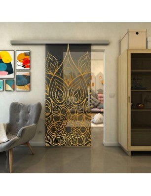 Glasschiebetür SLIM-LINE - Fineprint Model 089 Gold auf Grauglas