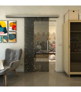 Glasschiebetür SLIM-LINE - Fineprint Model 090 Gold auf Grauglas