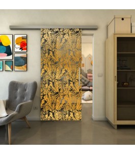 Glasschiebetür SLIM-LINE - Fineprint Model 091 Gold auf Grauglas