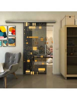 Glasschiebetür SLIM-LINE - Fineprint Model 092 Gold auf Grauglas