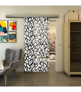 Glasschiebetür SLIM-LINE - Fineprint Model 093 Weiss auf Grauglas