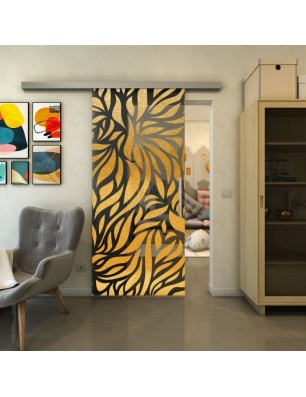Glasschiebetür SLIM-LINE - Fineprint Model 096 Gold auf Grauglas