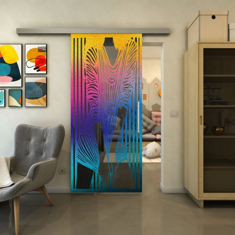 Glasschiebetür SLIM-LINE - Fineprint Modell 097 Verlauf auf Grauglas