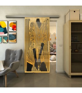 Glasschiebetür SLIM-LINE - Fineprint Model 097 Gold auf Grauglas