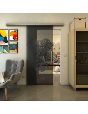 Glasschiebetür SLIM-LINE - Fineprint Model 098 Schwarz auf Grauglas