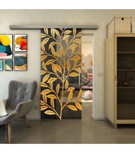Glasschiebetür SLIM-LINE - Fineprint Model 099 Gold auf Grauglas