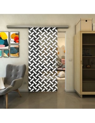 Glasschiebetür SLIM-LINE - Fineprint Model 102 Weiss auf Grauglas
