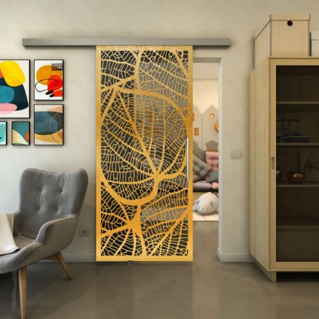 Glasschiebetür SLIM-LINE - Fineprint Model 107 Gold auf Grauglas
