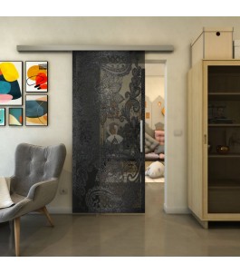 Glasschiebetür SLIM-LINE - Fineprint Model 108 Schwarz auf Grauglas