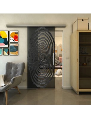 Glasschiebetür SLIM-LINE - Fineprint Model 109 Schwarz auf Grauglas
