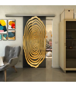 Glasschiebetür SLIM-LINE - Fineprint Model 109 Gold auf Grauglas