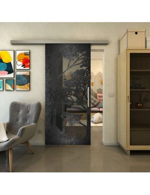 Glasschiebetür SLIM-LINE - Fineprint Model 110 Schwarz auf Grauglas