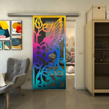 Glasschiebetür SLIM-LINE - Fineprint Model 112 Verlauf auf Grauglas