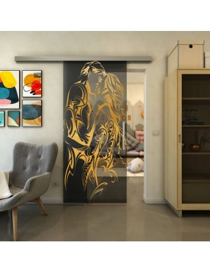 Glasschiebetür SLIM-LINE - Fineprint Model 116 Gold auf Grauglas