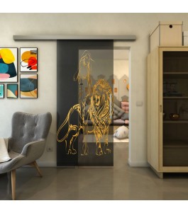 Glasschiebetür SLIM-LINE - Fineprint Model 117 Gold auf Grauglas