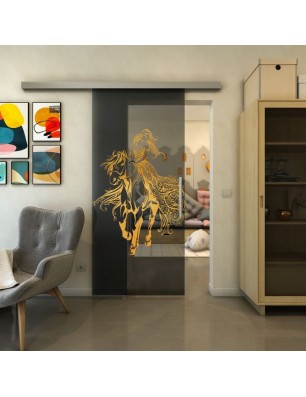 Glasschiebetür SLIM-LINE - Fineprint Model 118 Gold auf Grauglas