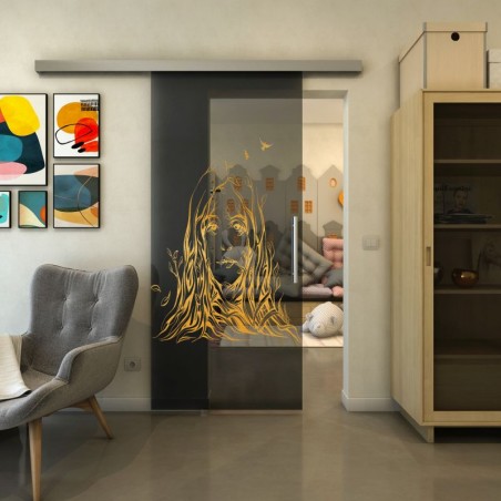 Glasschiebetür SLIM-LINE - Fineprint Model 119 Gold auf Grauglas