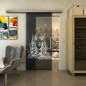 Glasschiebetür SLIM-LINE - Fineprint Modell 119 Weiss auf Grauglas Glasschiebetür SLIM-LINE - Fineprint Modell 119 Weiss auf Grauglas