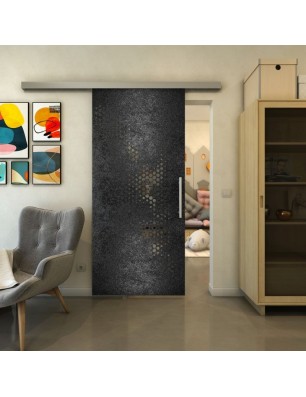 Glasschiebetür SLIM-LINE - Fineprint Model 120 Schwarz auf Grauglas