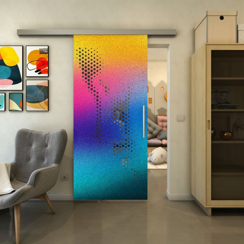 Glasschiebetür SLIM-LINE - Fineprint Modell 120 Verlauf auf Grauglas Glasschiebetür SLIM-LINE - Fineprint Modell 120 Verlauf auf Grauglas