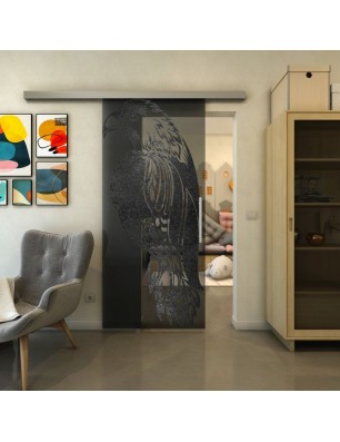 Glasschiebetür SLIM-LINE - Fineprint Model 122 Schwarz auf Grauglas