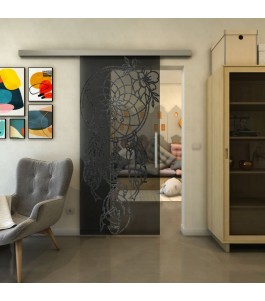Glasschiebetür SLIM-LINE - Fineprint Model 125 Schwarz auf Grauglas