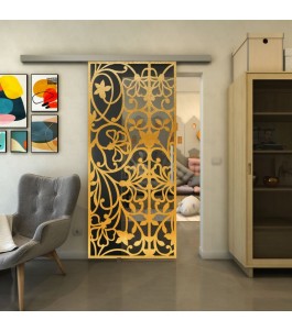 Glasschiebetür SLIM-LINE - Fineprint Model 147 Gold auf Grauglas