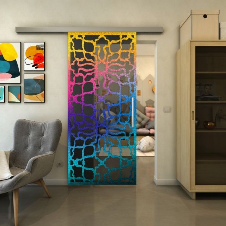 Glasschiebetür SLIM-LINE - Fineprint Model 150 Verlauf auf Grauglas