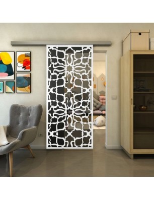 Glasschiebetür SLIM-LINE - Fineprint Model 150 Weiss auf Grauglas