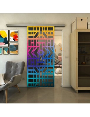 Glasschiebetür SLIM-LINE - Fineprint Model 152 Verlauf auf Grauglas